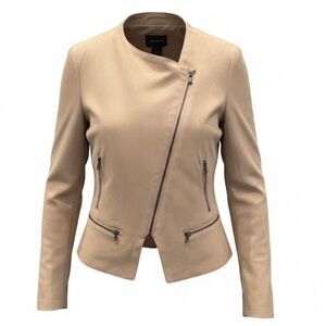 DKNY Jeans Faux Suede Biker Style Zipper Front Jacket Womens XS Neutral Beige